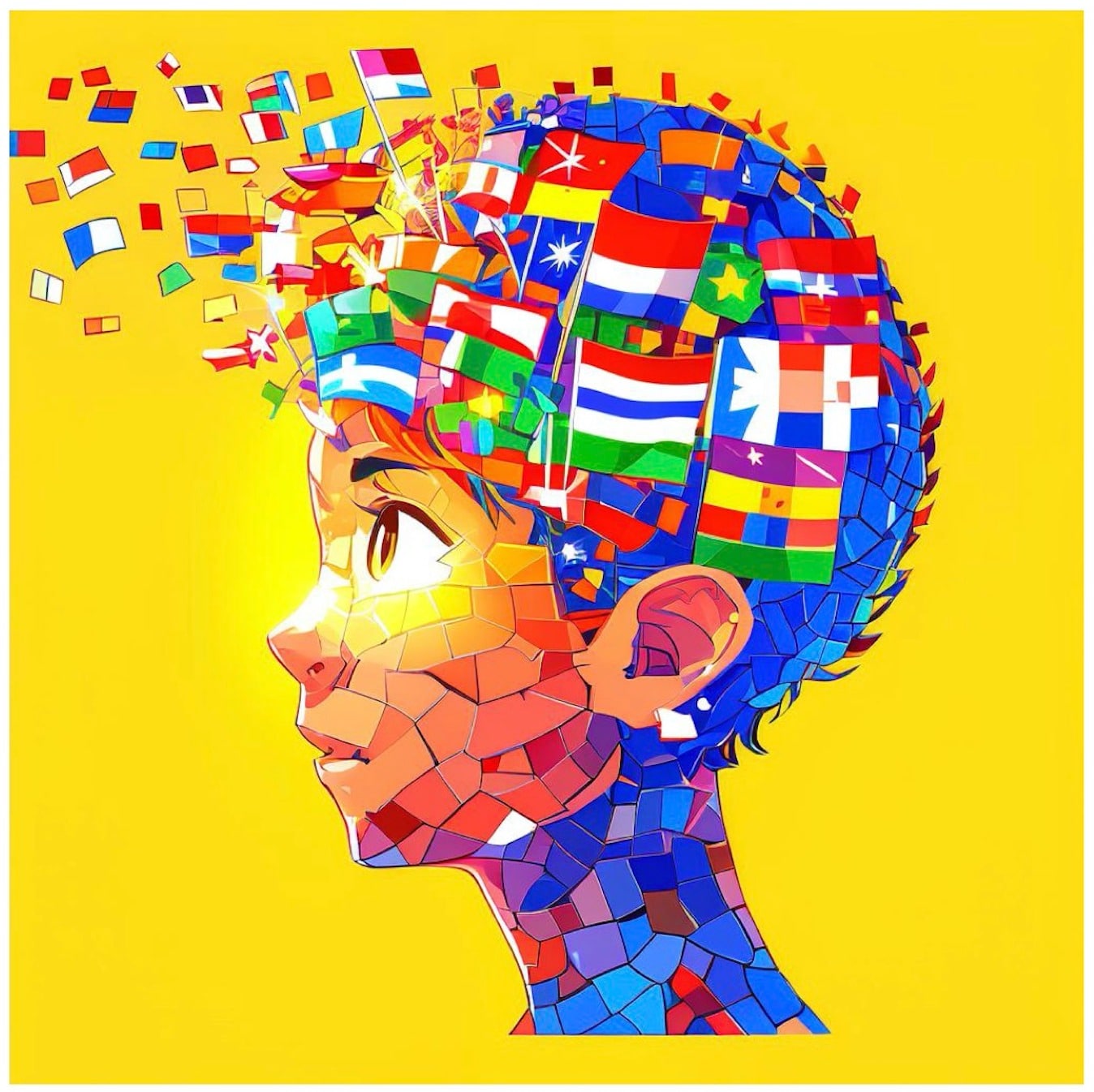 mosaic of mind made out of different flags